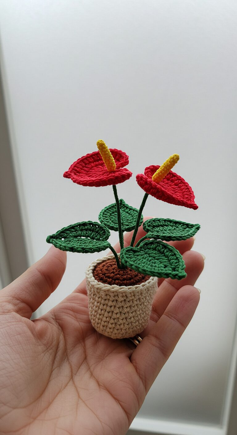 Mini Crochet Anthurium andraeanum Plant – Handmade Botanical Elegance 1 3 8