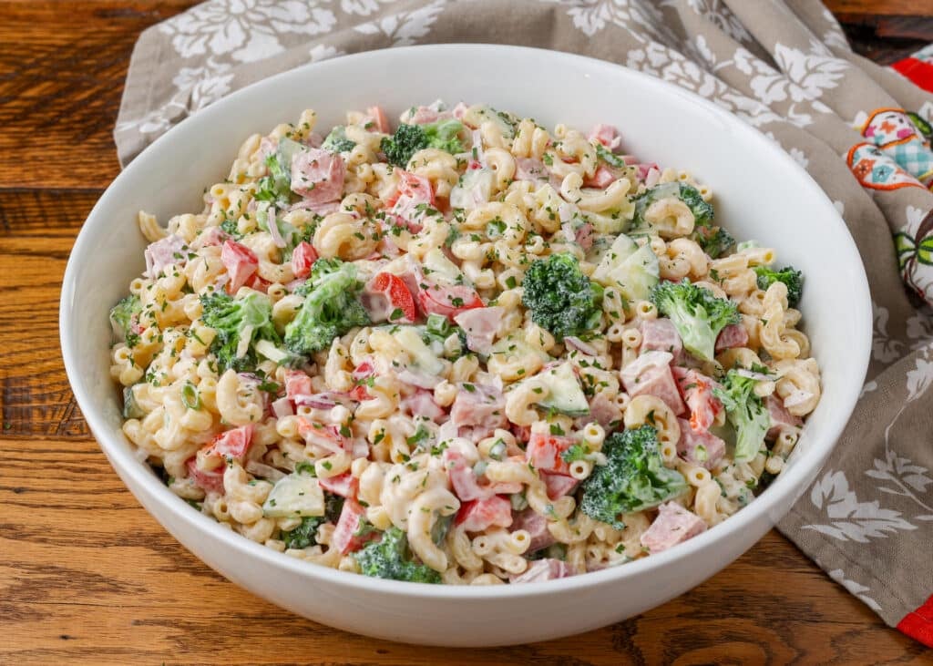Ham Pasta Salad - Barefeet in the Kitchen 1 Ham Pasta Salad BFK 9