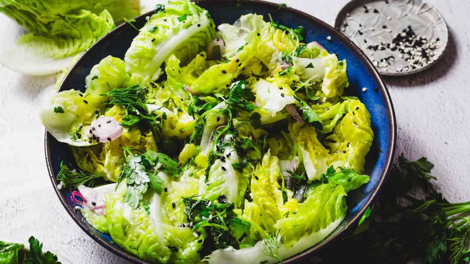 17 Fresh Salads That Outlasted the Backyard Bash : At the Immigrant's Table 1 Little Gem Salad with Herbs Maple Lime and Sesame 2