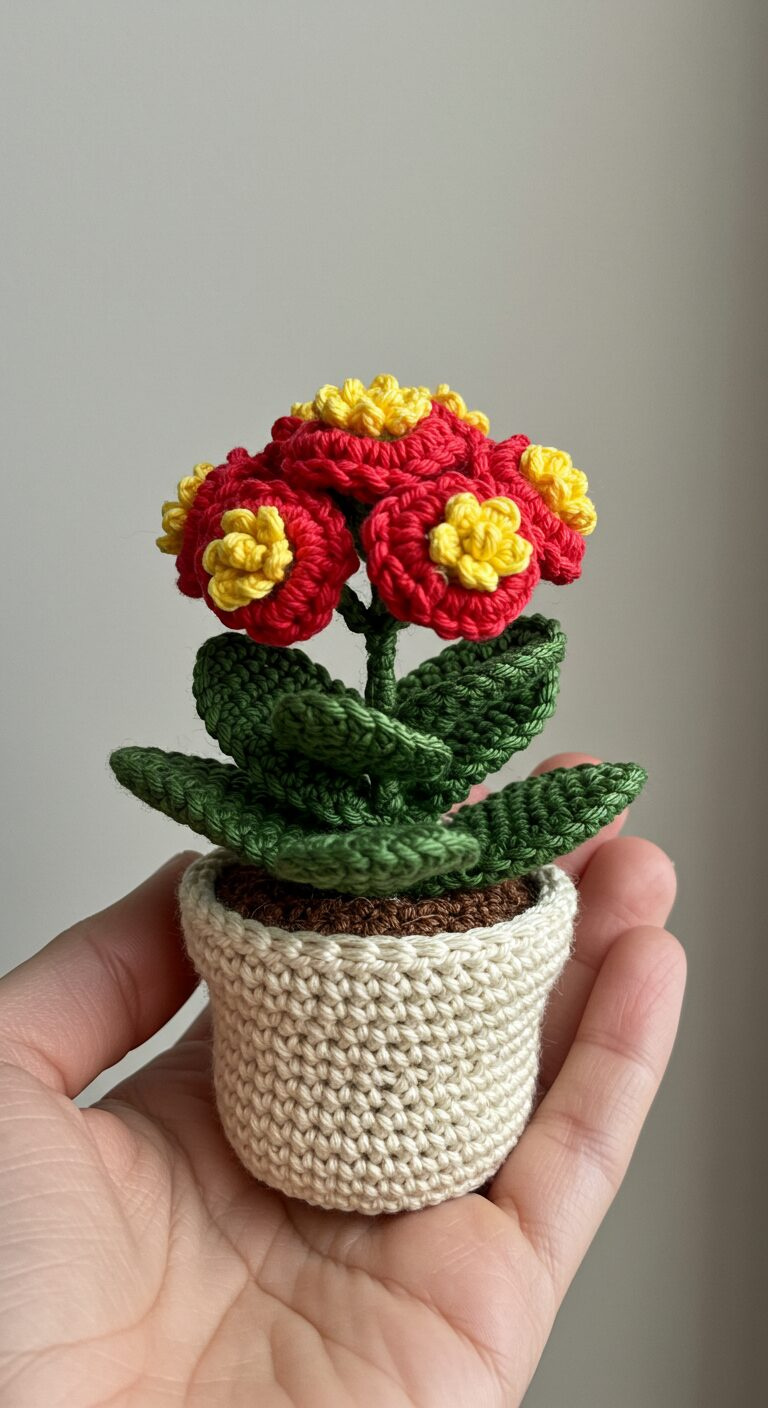 Mini Crochet Kalanchoe blossfeldiana Plant – Colorful Blooms That Last Forever 1 Red and Yellow Crochet Kalanchoe 1
