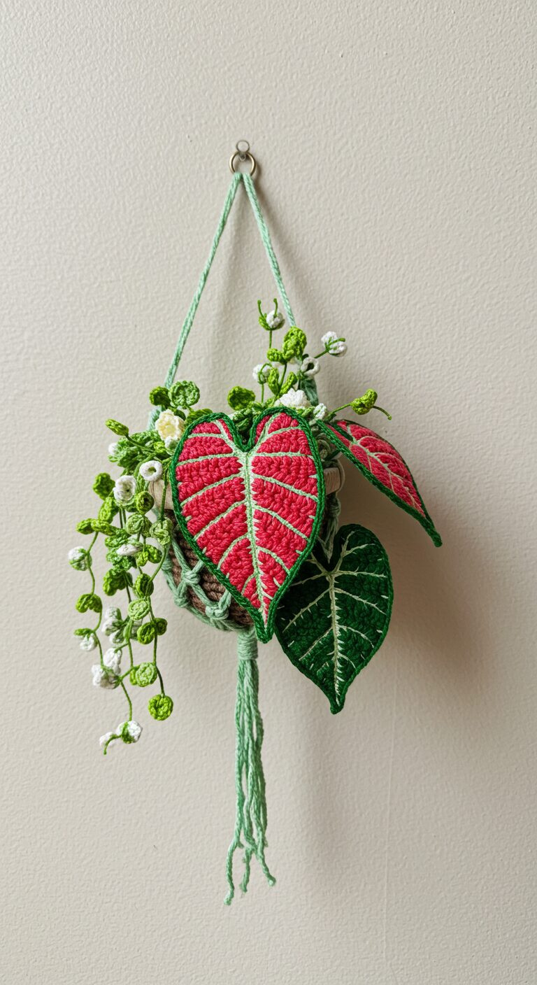 Hanging Crochet Alocasia Plant Garden – Leafy Crochet Flower Decor for Walls 1 2 1