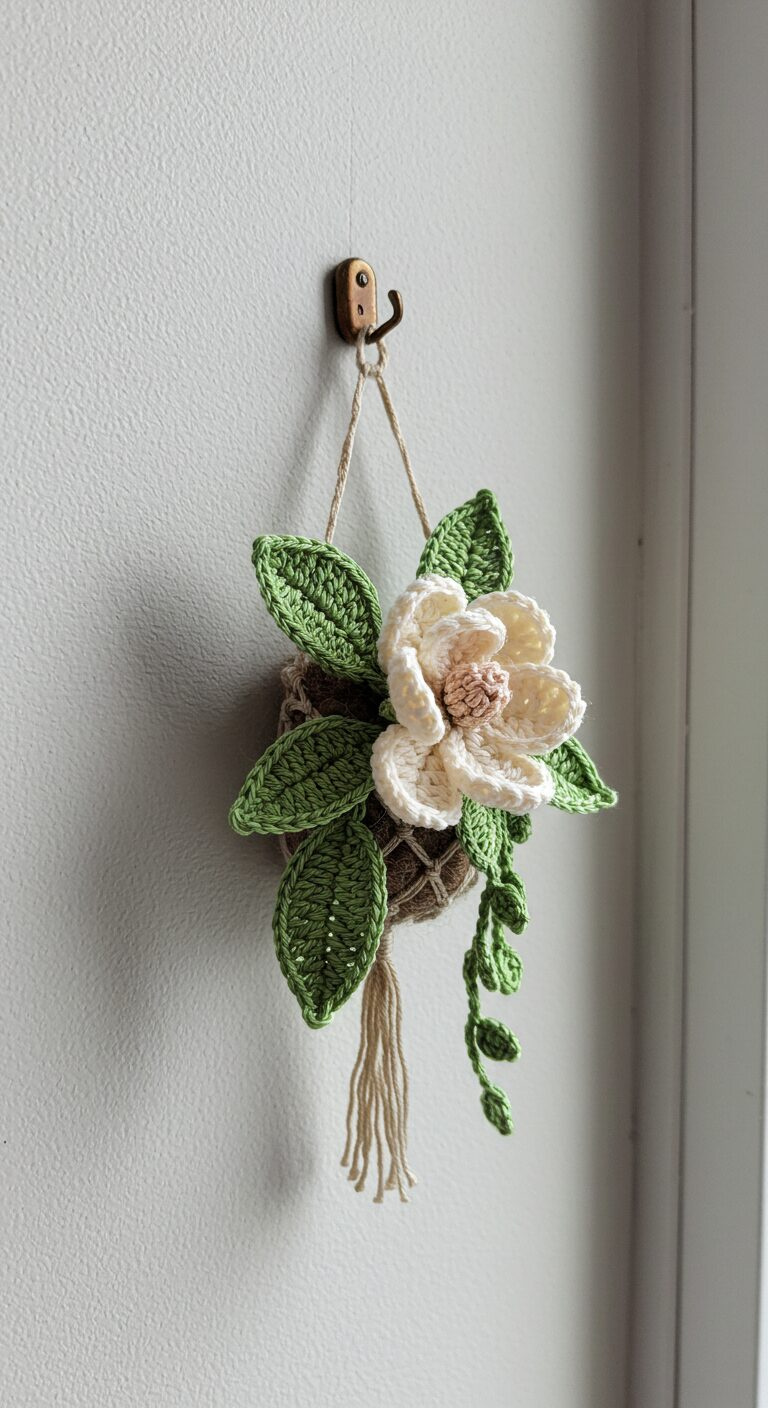 Hanging Garden of Crochet Magnolia Flowers – Elegant Wall-Mounted Floral Decor 1 4 4