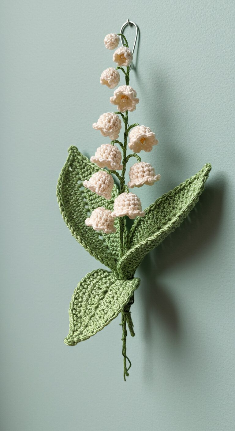 Delicate Charm: Hanging Crochet Lily of the Valley Wall Decor 1 Soft Pastel Crochet Lily Arrangement 1