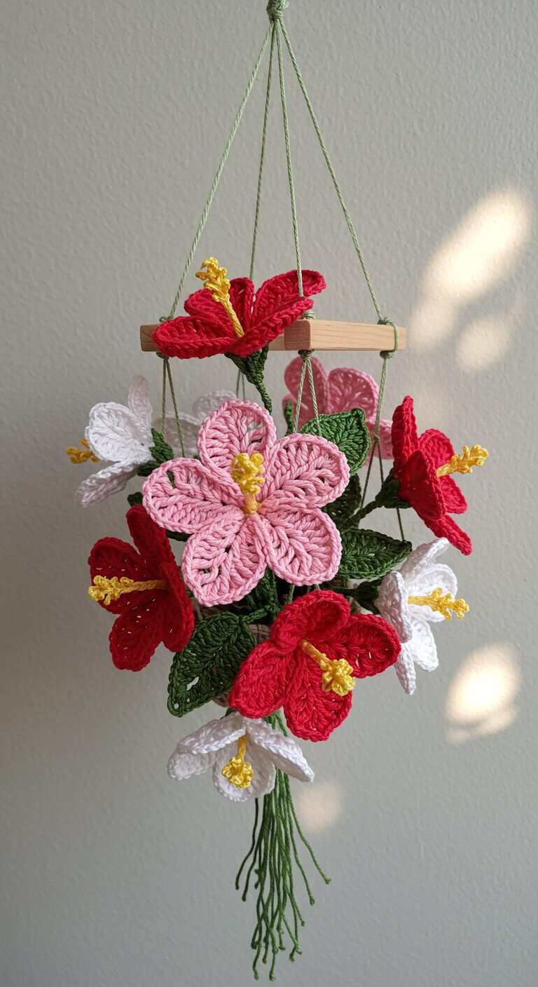 Crochet Hibiscus Wall Decor for a Bold Floral Statement 1 Vibrant Crochet Hibiscus Hanging Bouquet 1
