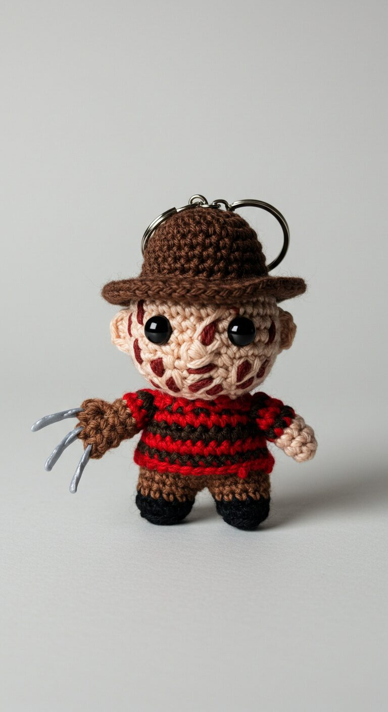 Adorable Crocheted Freddy Krueger Keychain: Horror Fun